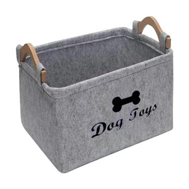 Imagem de Caixa organizadora de brinquedos para cães, caixas de armazenamento retangulares de grande capacidade, cesta de feltro para animais de estimação, Osso Cinzento