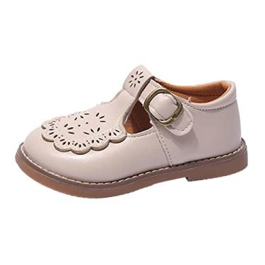Imagem de Sapatos de tênis juvenis e sapatos casuais para meninas sola grossa bico redondo fivela sapatos sociais tênis menina, Branco, 9 Toddler