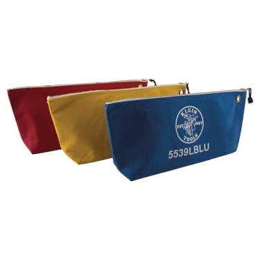 Imagem de Klein Tools 5539LCPAK Bolsas com zíper, grandes bolsas de ferramentas de lona de 40,64 cm para armazenamento de ferramentas com zíper de latão e ilhós para pendurar, pacote com 3