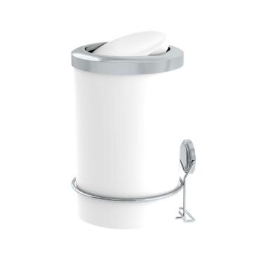 Imagem de Lixeira 8L Tampa Basculante Redonda Com Suporte Adesivo Cesto De Lixo Branco Cromado - 156BCC Future