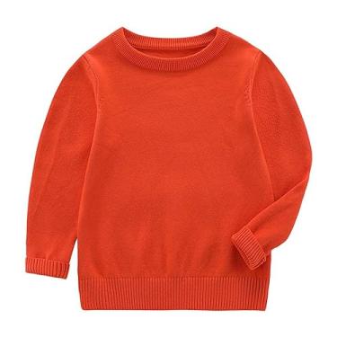 Imagem de Suéter de malha infantil meninos meninas 1 a 10 anos gola redonda pulôver moletom infantil cor sólida blusa camiseta, Laranja, 5-6 Anos