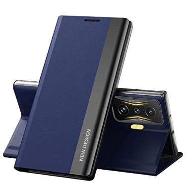 Imagem de CCSmall Capa de couro empresarial para Xiaomi Poco F4 GT com suporte, [capa interna de TPU à prova de choque] Capa protetora para celular Xiaomi Poco F4 GT CX azul escuro