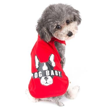 Imagem de Ranphy Colete de verão para cachorro pequeno/gato estampado algodão macio camiseta roupas de filhote vermelho tamanho M