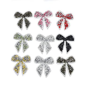 Imagem de XINMILI Remendos de strass roseta 7 cores strass laço nó ferro em remendos borboleta strass para jaquetas chapéu roupas bolsas decoração (laço nó 9 peças)