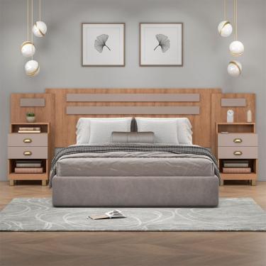 Imagem de Conjunto de Cabeceira Casal com 2 Mesas de Apoio Duna 4 GV Mel e Fendi