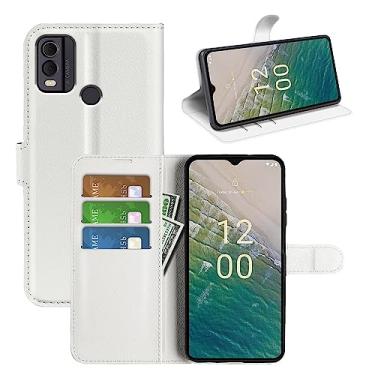 Imagem de XZDWH Capa de telefone para Nokia C22 4G, couro PU com suporte para cartão de crédito, carteira fina flip com suporte, capa protetora para Nokia C22 4G (branca)