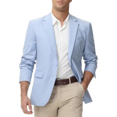 Imagem de TURETRENDY Blazer masculino casual, casaco esportivo de um botão, leve, caimento justo, Azul claro, Medium