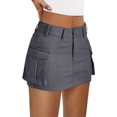 Imagem de LILLUSORY Saia cargo feminina y2k mini jeans saia saia com bolso, Cinza escuro, M
