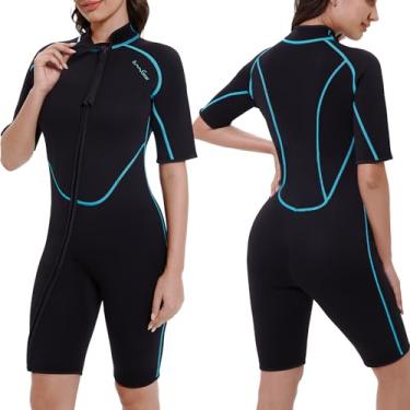 Imagem de OMGear Fato de mergulho 3 mm neoprene roupa de mergulho feminina terno curto manga curta snorkel terno de mergulho roupas de banho (feminino Aqua75, 3GG)