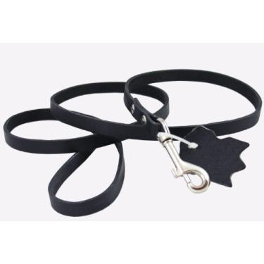 Imagem de Coleira clássica de couro genuíno para cães preta, 1,27 cm de largura, 1,27 m, Boston Terrier, Poodle, filhotes