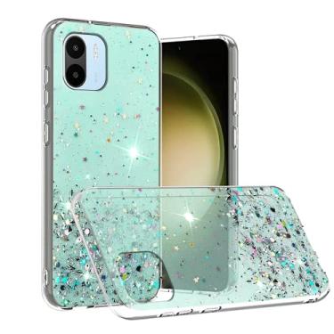 Imagem de Compatível com Redmi A1 Capa com glitter verde transparente, capa para celular Xiaomi Redmi A2 silicone transparente TPU macio mulheres meninas à prova de choque capa fina (verde)