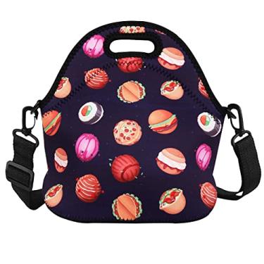 Imagem de Bolsa de almoço de neoprene isolada Violet Mist com alça de ombro térmica para uso ao ar livre, piquenique, grande capacidade para viagem, bolsa de mão, lancheira, Hamburger