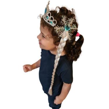 Imagem de Fantasia Infantil Princesa Frozen Elsa C/ Trança Cabelo Branco Coroa V