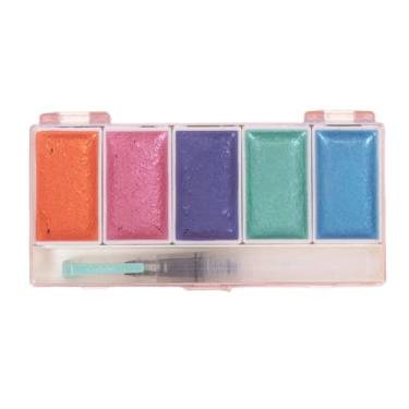 Imagem de Craftelier - Conjunto de 5 aquarelas de cor metálica sereia + pincel com reservatório d...