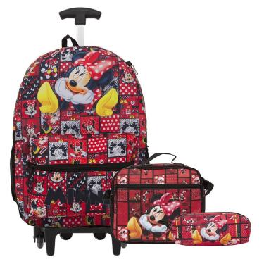 Imagem de Kit Mochila Infantil Menina Rodinha Minnie Com Lancheira