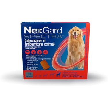 Imagem de NexGard Spectra Antipulgas, Carrapatos e Vermífugos para Cães de 30,1 a 60kg - 3 tabletes