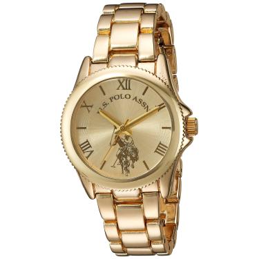 Imagem de Relógio analógico feminino US Polo Assn. – Mostrador champanhe dourado com algarismos romanos, pulseira de aço inoxidável e embalagem em caixa – Ajuste elegante e ajustável para pulsos de 14 cm a 20