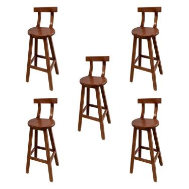 Imagem de Kit 5 Bancos Altos Bistrô de Madeira com Encosto Girafa Ideal para Bar e Restaurante Imbuia
