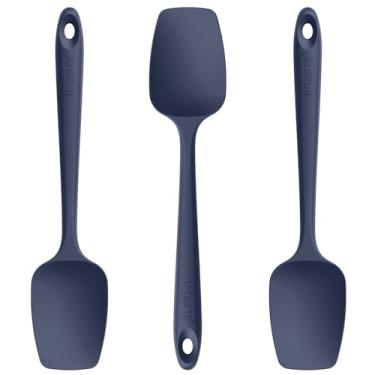 Imagem de U-Taste Conjunto de espátula de colher de silicone: Colher de borracha flexível de grau alimentício resistente ao calor de 480ºF, conjunto de 3 utensílios de cozinha antiaderentes para panela, tigela