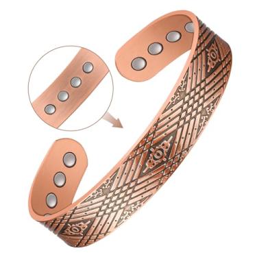 Imagem de Feraco Pulseiras de cobre masculinas, pulseira magnética de cobre puro 12x de força para homens com ímãs de neodímio, pulseira ajustável com caixa de presente, One Size, Metal, Sem Pedra Preciosa