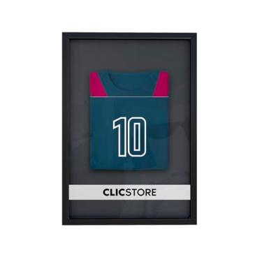 Imagem de CLICSTORE, Moldura Caixa Alta 50x70 Decoração Camiseta Time Futebol Volei Basquete Formatura Fundo MDF Preto Com Proteção Vidro Cor