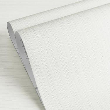 Imagem de YENHOME Papel de parede de pano de grama branco texturizado papel de parede de 43 cm x 500 cm, papel de parede branco para parede de quarto, papel de contato branco autoadesivo para armários gavetas e