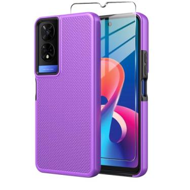 Imagem de Mocotto Capa de telefone TCL 50 XE 5G TCL 50 XE Nxtpaper 5G com protetor de tela de vidro temperado, capa de telefone de proteção resistente à prova de choque de camada dupla para 50 XE 5G (Roxo)