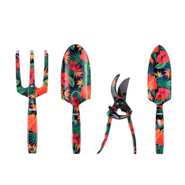 Imagem de Conjunto de ferramentas de jardim floral 4 peças, kit de jardinagem com linda estampa, presentes de jardinagem, ferramentas para mulheres com espátula de transplante, garfo, ancinho de mão, cultivador