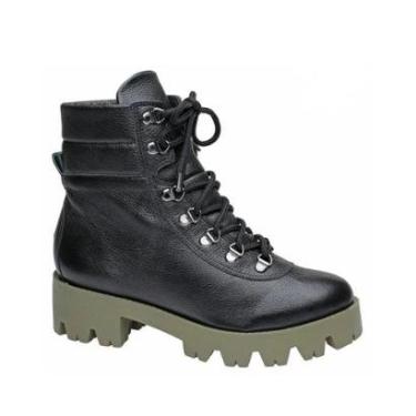 Imagem de Bota Preta/Verde Couro Cano Curto Tabita 10333081-Feminino