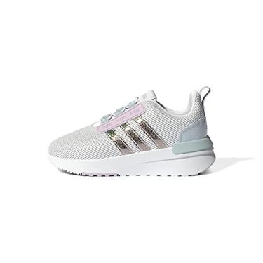 Imagem de adidas Tênis de corrida unissex Baby Racer TR21, branco/quase rosa/azul, 6 crianças pequenas, Branco/Quase Rosa/Azul, 6 Toddler