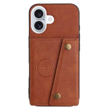 Imagem de LTLMYDAM Capa de couro para iPhone 16 Pro Max/16 Pro/16 Plus/16, compartimento para cartão traseiro flip suporte capa de telefone suporte veículo sucção magnética, laranja, 16