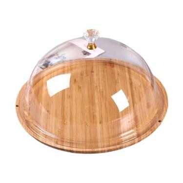 Imagem de IEUDNS Bandeja para bolo Bandeja para bolo Bandeja decorativa coberta Prato para bolo de madeira Suporte para bolo com tampa para assar Muffins de, Redondo