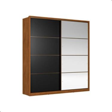 Imagem de Roupeiro Com Espelho 2 Portas Casal Veneza Nogueira Preto - Mais de Ca