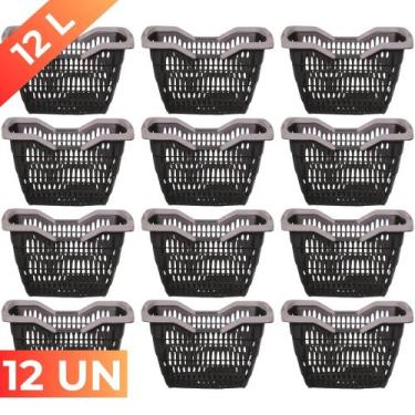 Imagem de Kit 12 Cesta Cestinha Plástica Supermercado c/ Alça 12L - Usual Utilid