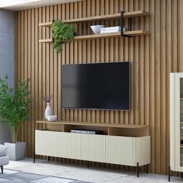 Imagem de Rack para Sala com Painel Ripado e Prateleira 400cm 100% MDF - Casa La