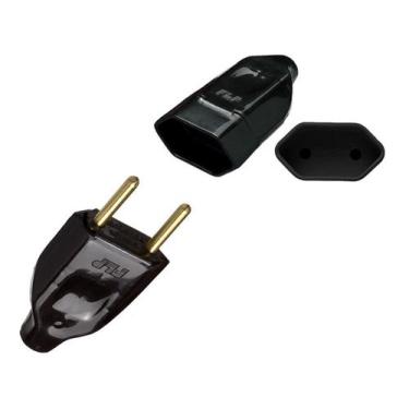 Imagem de Kit Plugue Pino Macho Oco 2p 10A + Tomada Fêmea 2p 10A Preto - EPM ACE