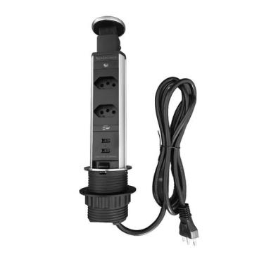 Imagem de Torre De Tomada Com Tampa Em Inox Multiplug Com Tomadas e Usb - Kazali