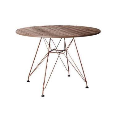Imagem de Mesa Eiffel Redonda 90cm Tampo De Madeira Amendôa Com Base De Ferro Co