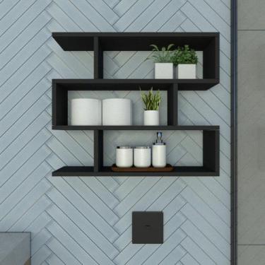 Imagem de Nicho ZIG P15cm Minimalista Preto MDF Organizador Banheiro Lavanderia 