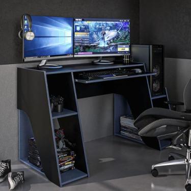 Imagem de Mesa Gamer Kyoto Ideal para 2 Monitores Preto/Azul - Politorno, Modern