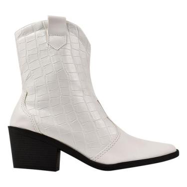 Imagem de Bota Feminina Western Cano Médio Salto baixo Ziper Croco Branca Countr