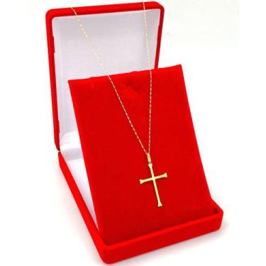 Imagem de Corrente De Ouro 18k  70cm Cadeado Com Pingente Cruz - DR Joias