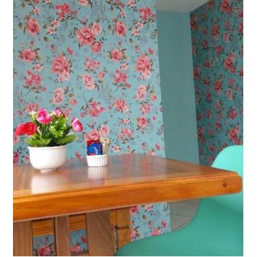 Imagem de Papel De parede romântico Rosa E Fundo Em Verde - PAPEL E PAREDE ADESI