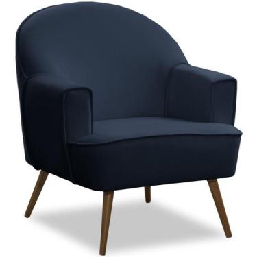 Imagem de Poltrona para Sala Decorativa Pés Palito Pérola - Konfort, Veludo Azul