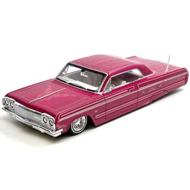 Imagem de 1964 Chevy Impala SS Lowrider Pink with Graphics and White Interior Lowriders Design Series 1/26 Diecast Model Car 32547PK