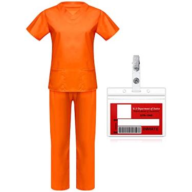 Imagem de Haysandy Fantasia feminina de prisioneiro de Halloween com crachá de nome de prisão acessório adulto personagem de TV roupa de condenado fugitivo festa (laranja, grande)