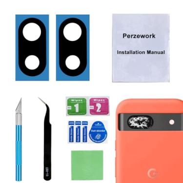 Imagem de Perzework 2 conjuntos de reposição para lente traseira da câmera traseira para Google Pixel 8A com adesivo pré-instalado e kit de ferramentas de reparo