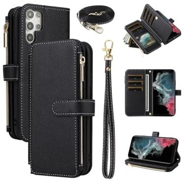 Imagem de Furiet Capa carteira para Samsung Galaxy S24 Ultra 5G com alça de pulso, alça de ombro mais de 10 porta-cartões de couro PU de luxo flip suporte com zíper bolsa para celular para S24Ultra 24S S 24