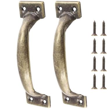 Imagem de Jiozermi Puxador rústico de portão de 10 cm, puxador de ferro com parafuso, puxadores de armário vintage de fazenda, puxadores de gaveta retrô para uso externo, garagem e gaveta, bronze