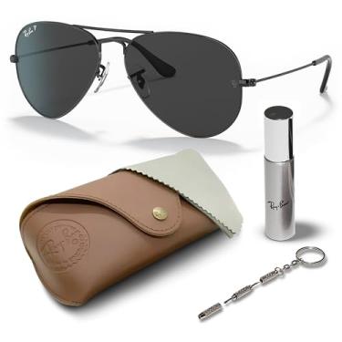 Imagem de Ray-Ban Óculos de sol RB3025 AVIATOR TOTAL BLACK em forma de piloto para homens e mulheres com kit oficial RAYBAN Eyewear, Armação preta polida | Lente preta polarizada, 58 mm